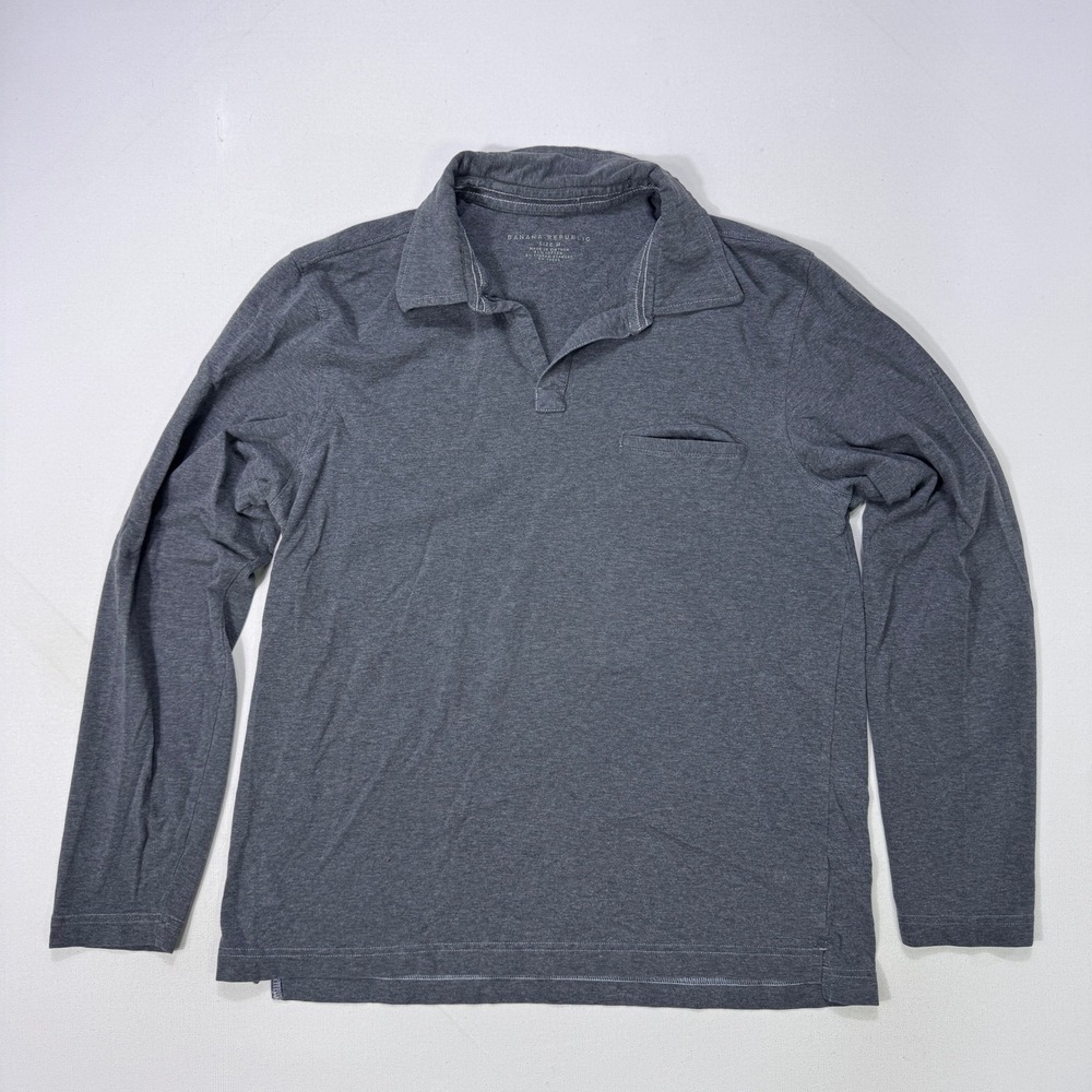 Banana Republic Mens Medium Gray Long Sleeve Polo Shirt Pocket Minimalist Casual